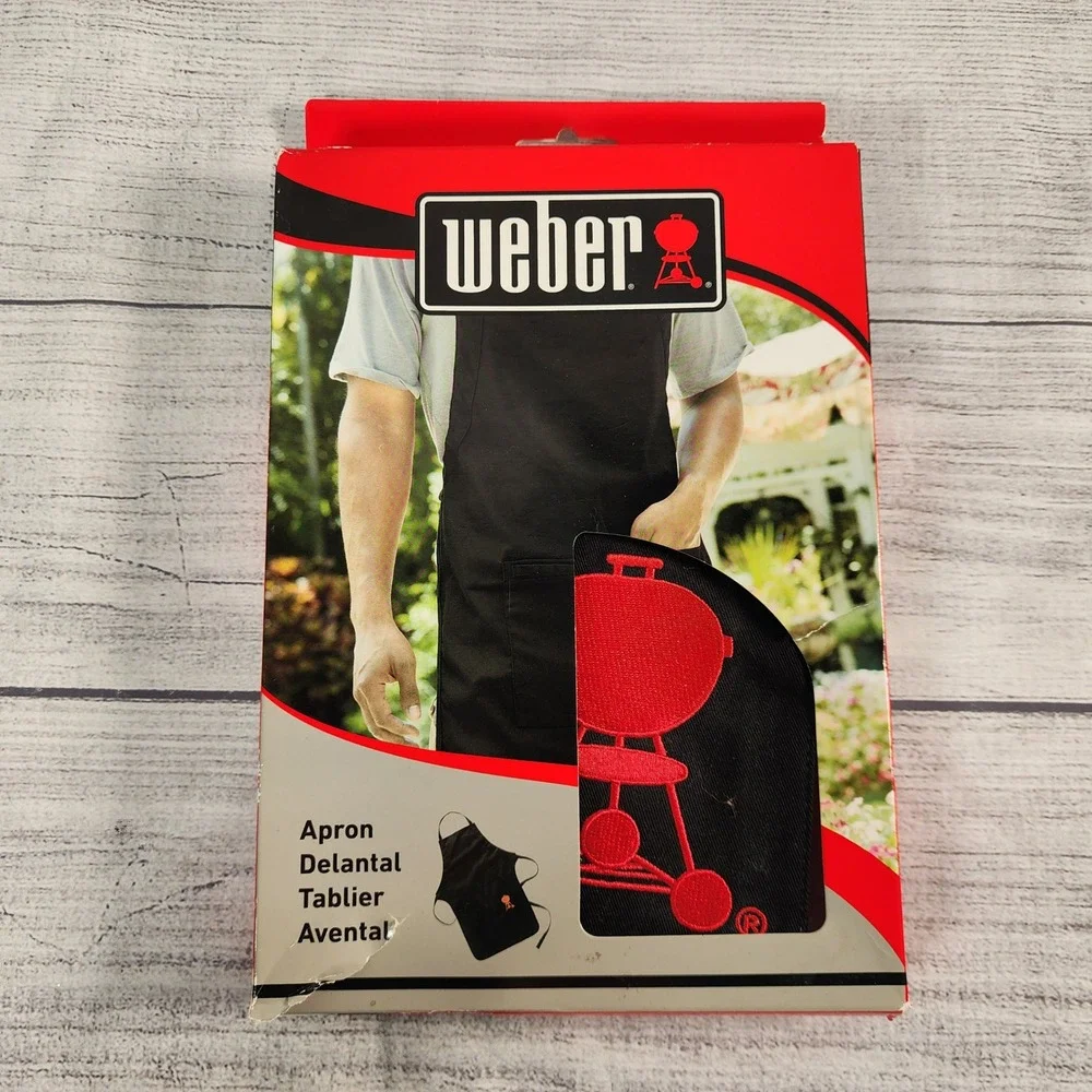 Weber Black Grilling Apron Red Kettle Logo Adjustable Neck One Size 6533 New